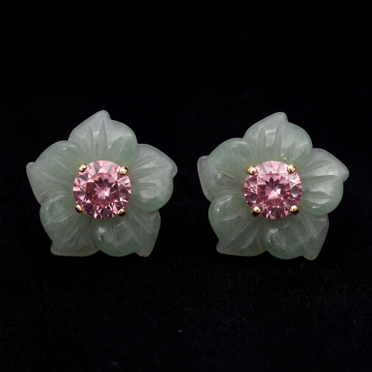 FLORA Stud Earrings, Green Aventurine with Pink Tourmaline & 14k Gold