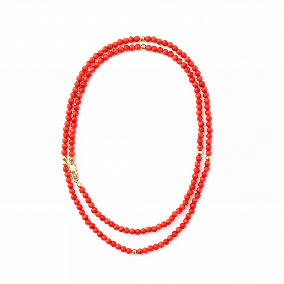 18” Coral and Gold Beaded Necklace