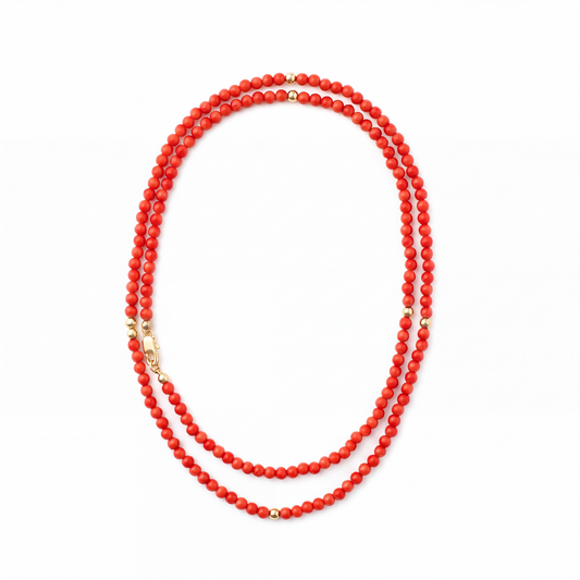 18” Coral and Gold Beaded Necklace