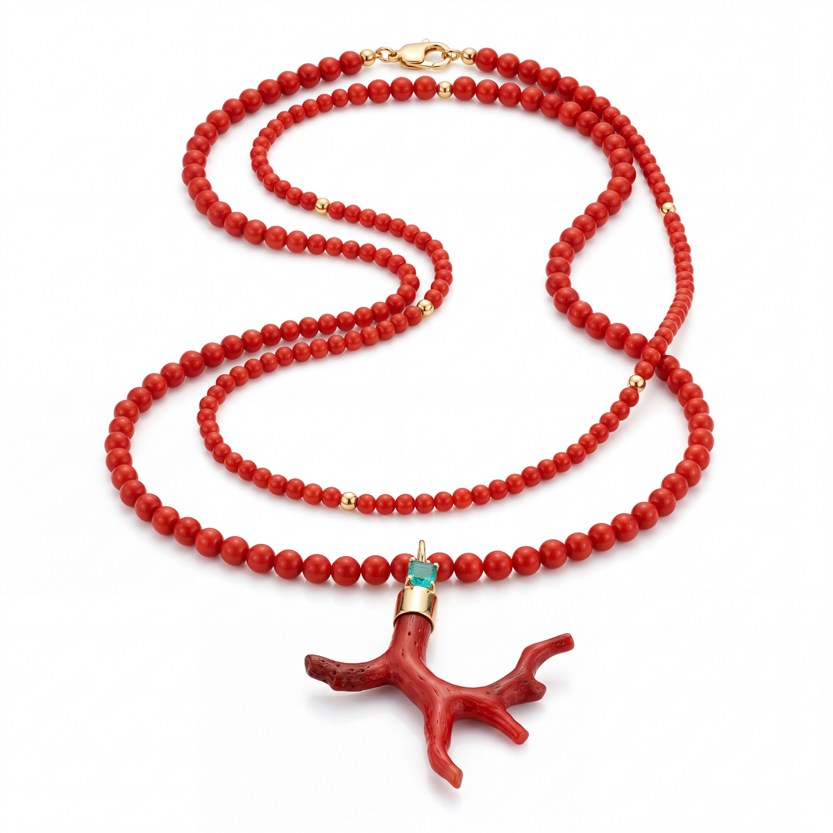 18” Coral and Gold Beaded Necklace