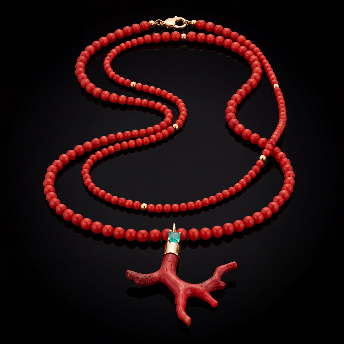 18” Coral and Gold Beaded Necklace