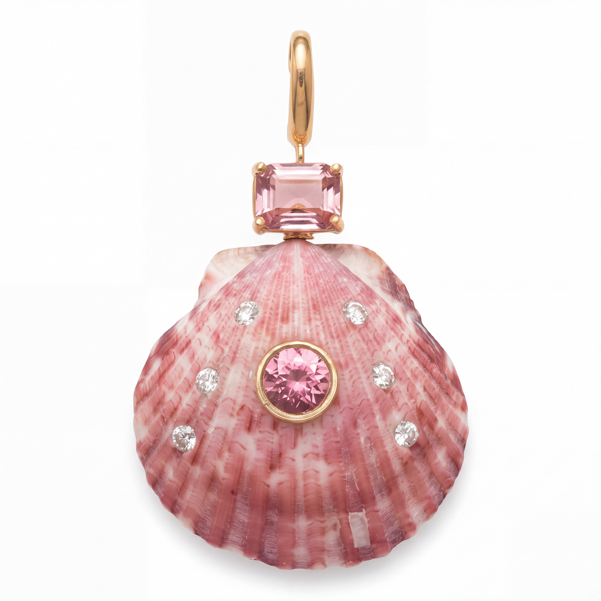 Shell Pendant with Pink Tourmaline & Diamonds