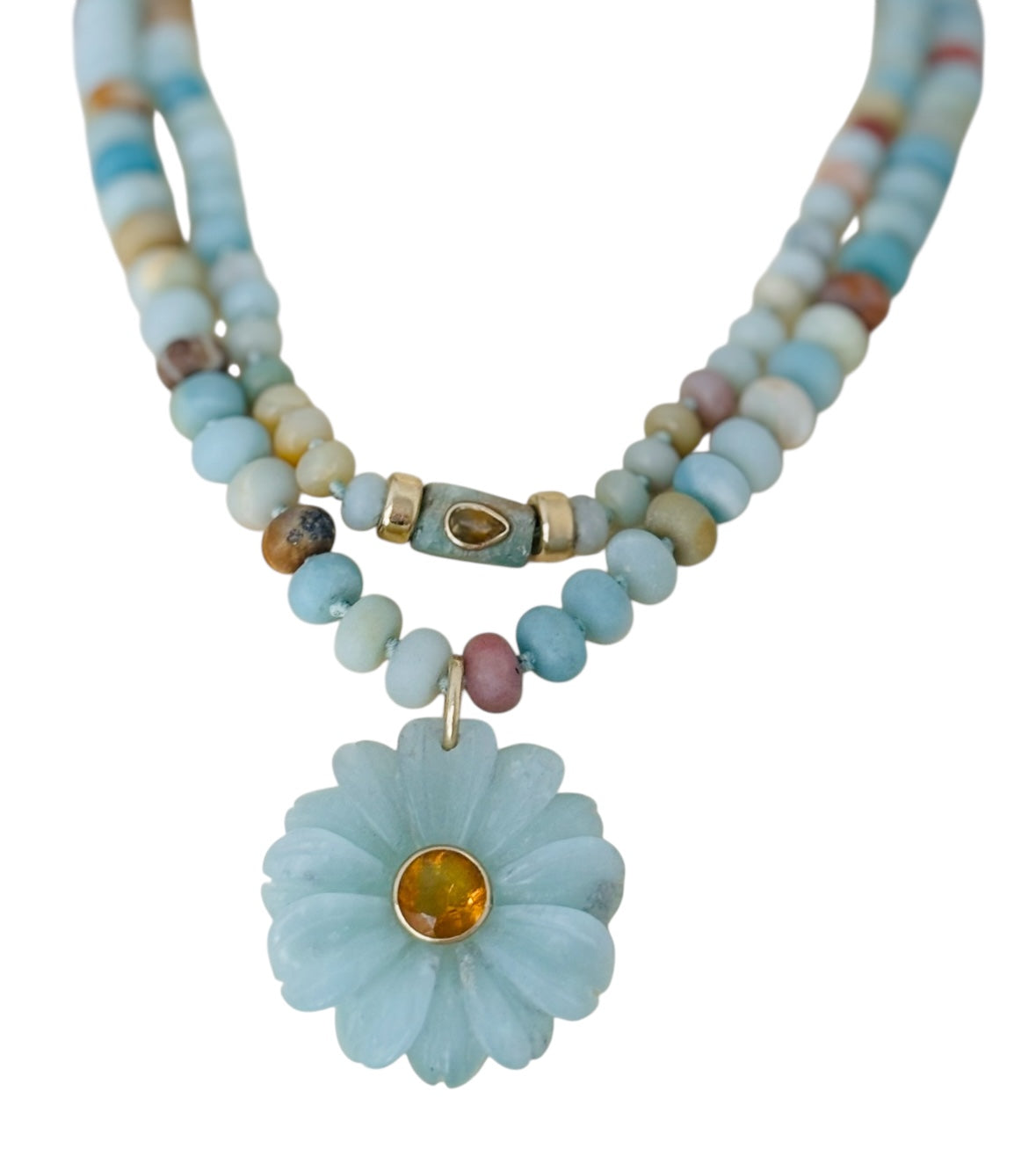 Amazonite Necklace with Yellow Sapphire & 14k Gold