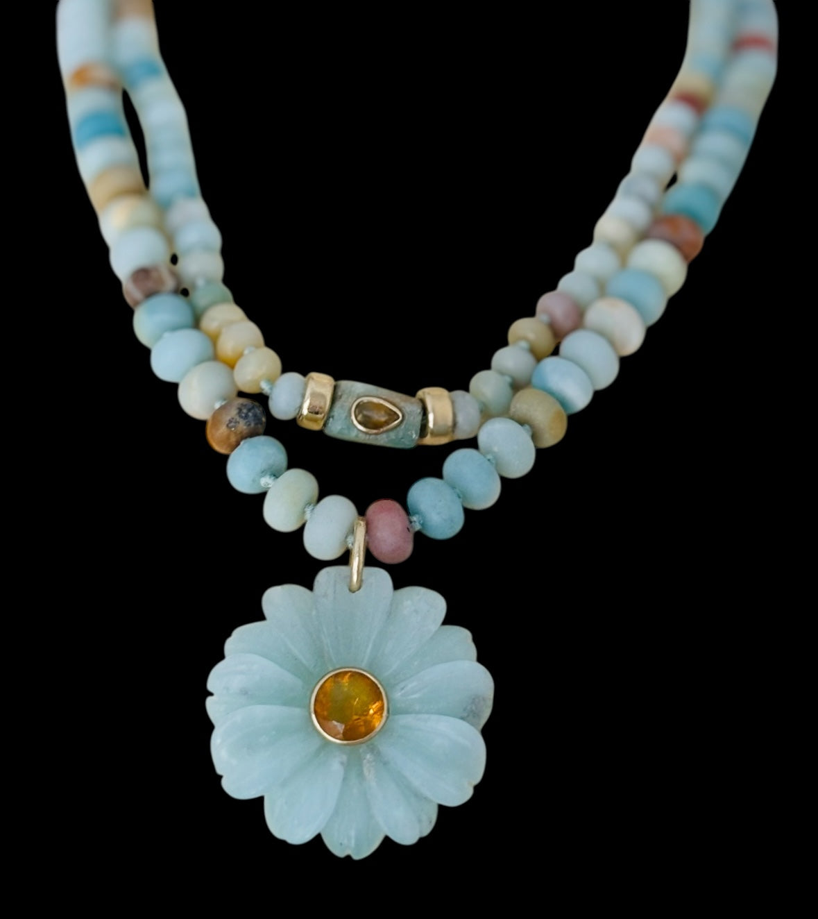 Amazonite Necklace with Yellow Sapphire & 14k Gold