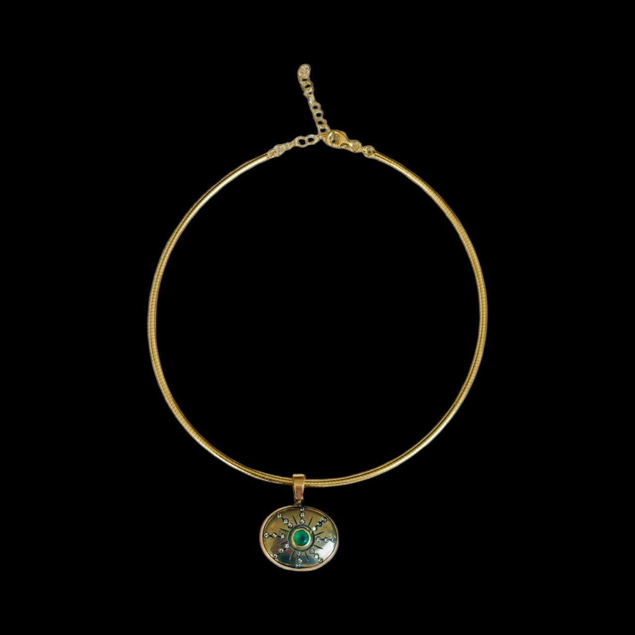 SOL Pendant, Pyrite with Emerald & Diamonds