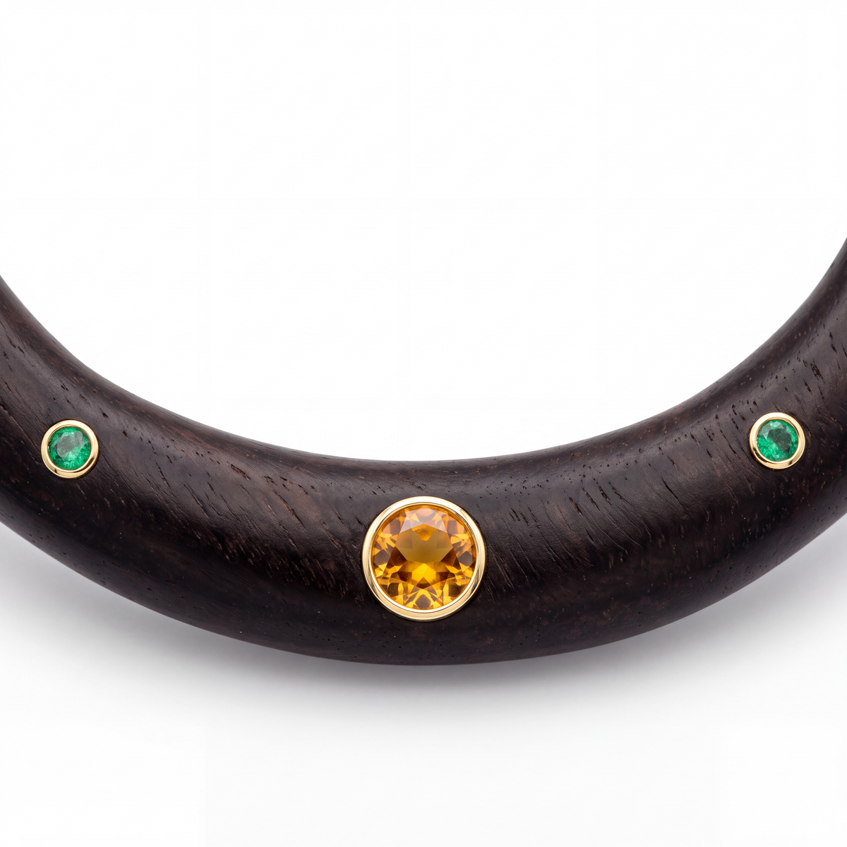 Wood Collar with Citrine & Emeralds