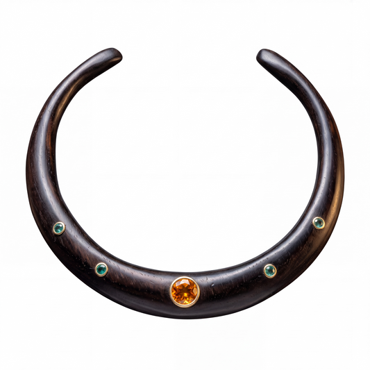 Wood Collar with Citrine & Emeralds