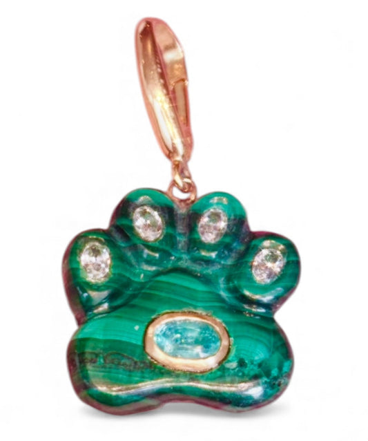 Dog Paw Pendant, Malachite & Diamonds