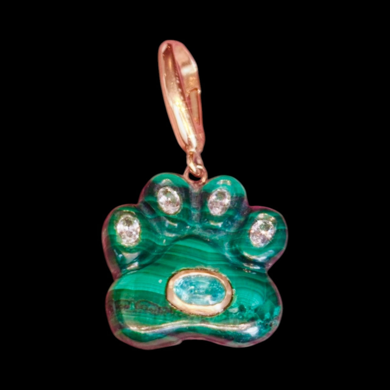 Dog Paw Pendant, Malachite & Diamonds