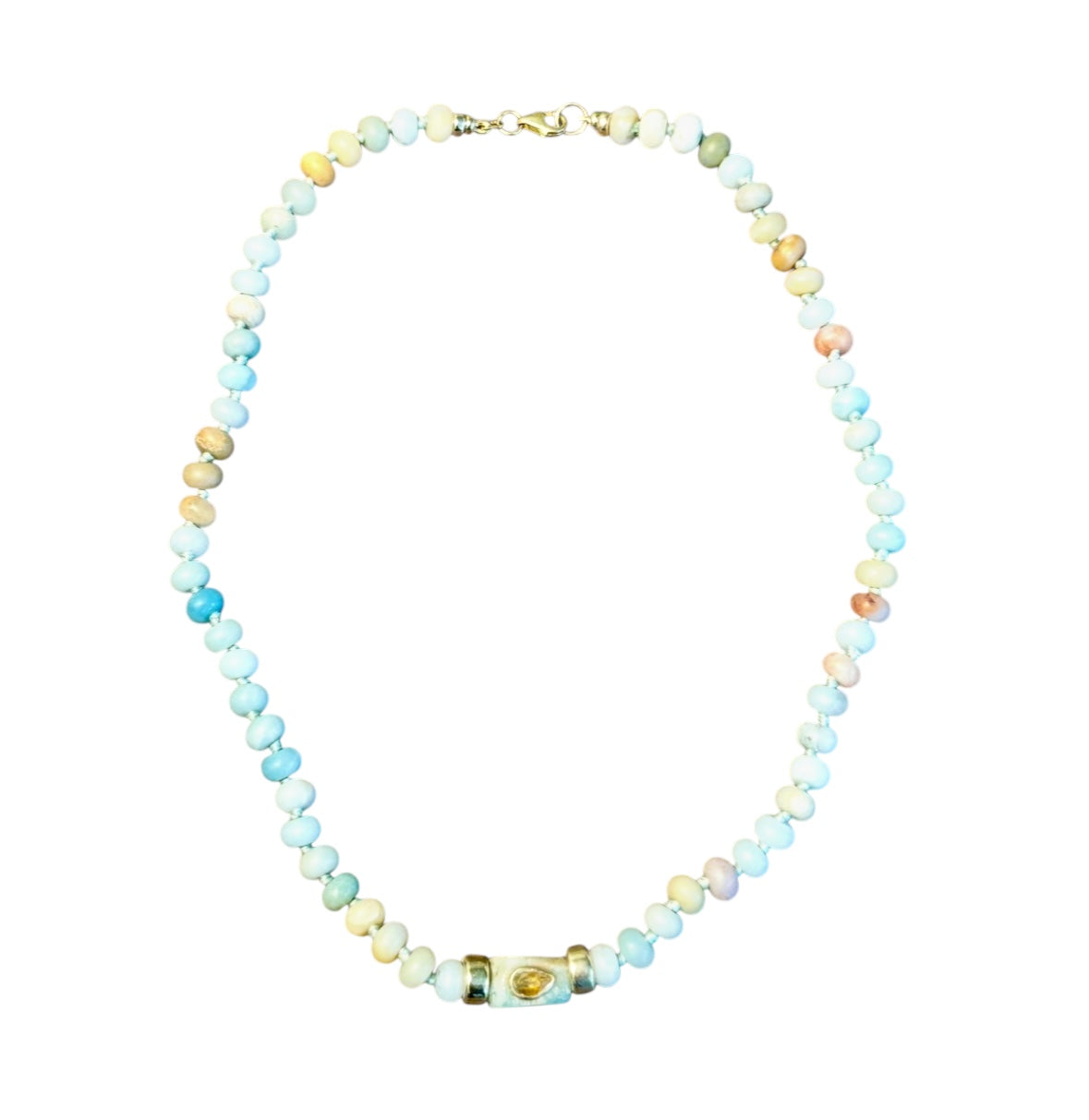 Amazonite Necklace with Yellow Sapphire & 14k Gold