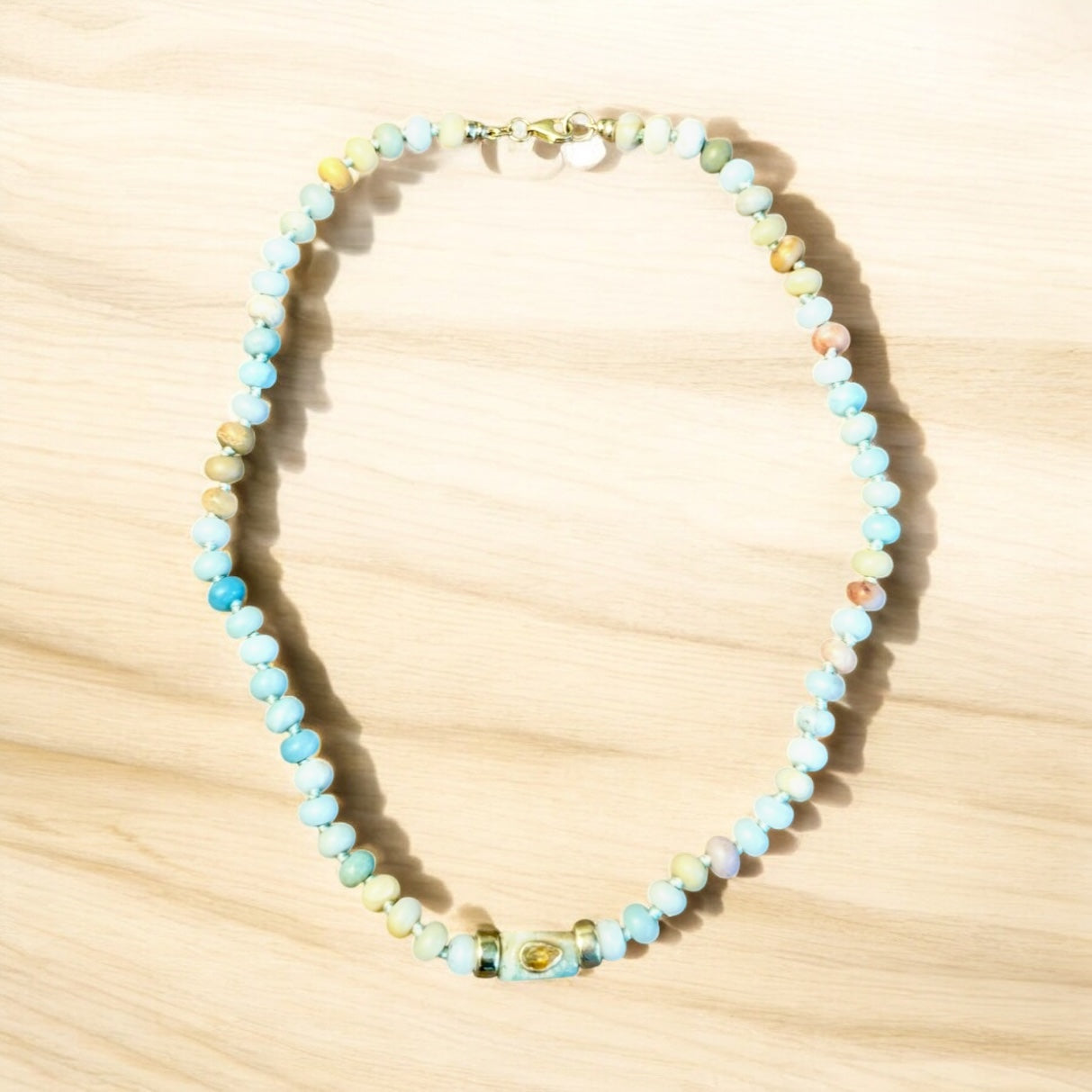 Amazonite Necklace with Yellow Sapphire & 14k Gold