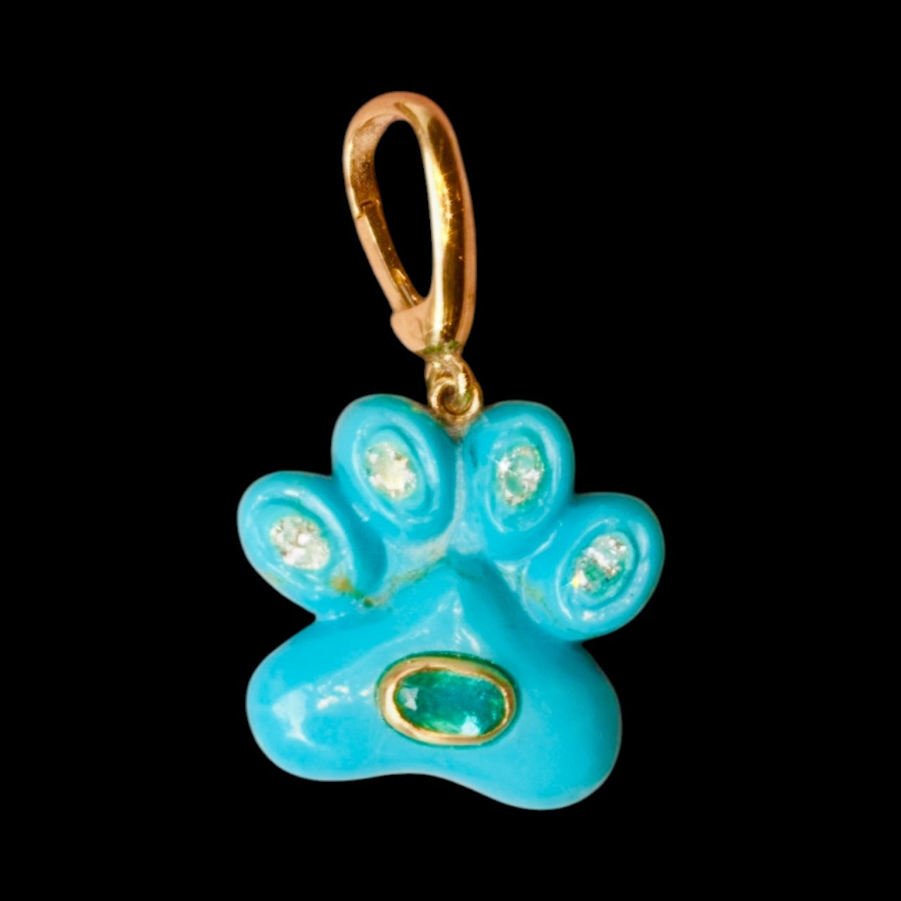 Dog Paw Pendant, Turquoise with Diamonds