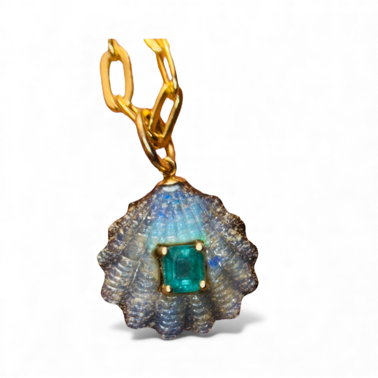 Australian Opal Shell Pendant with Emerald