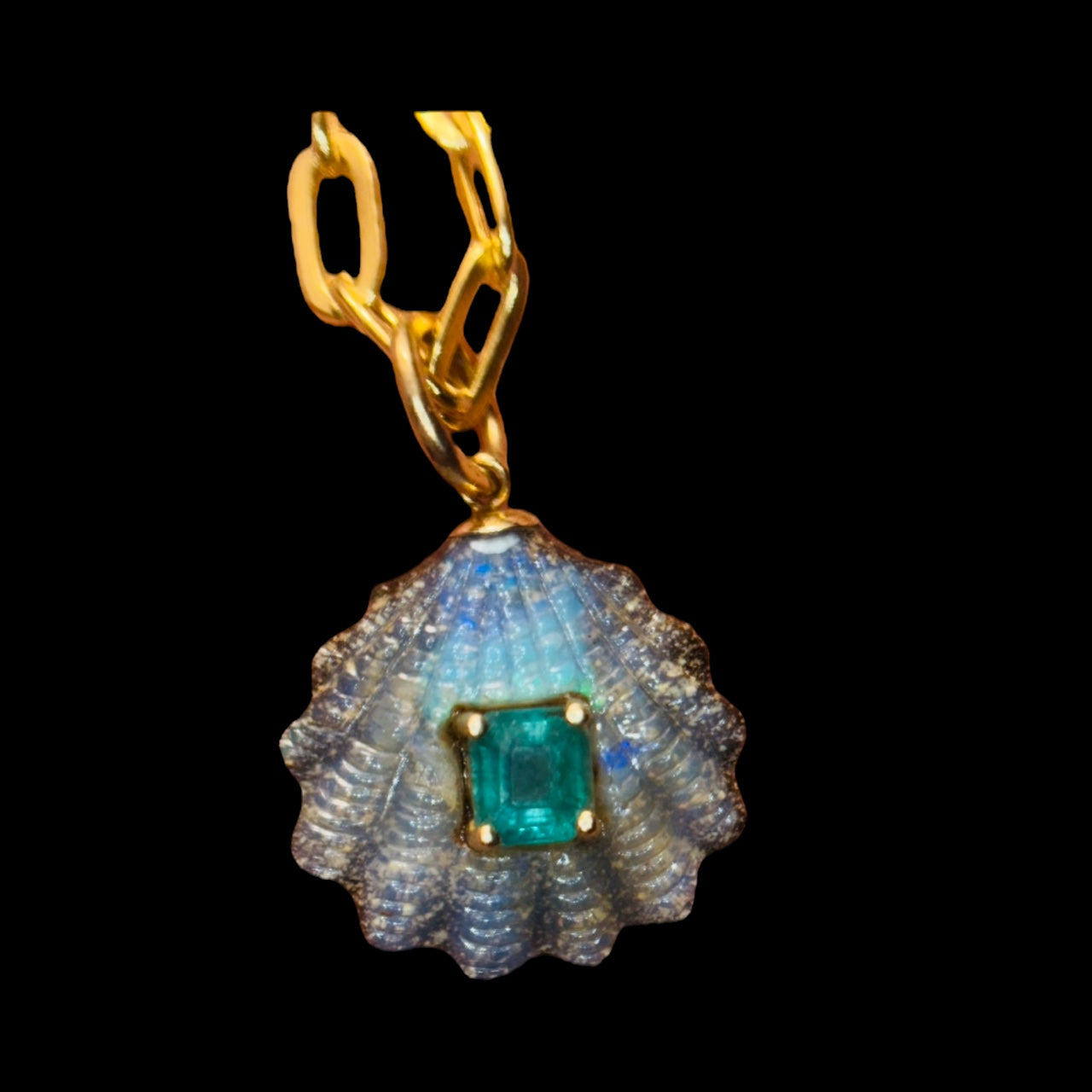 Australian Opal Shell Pendant with Emerald