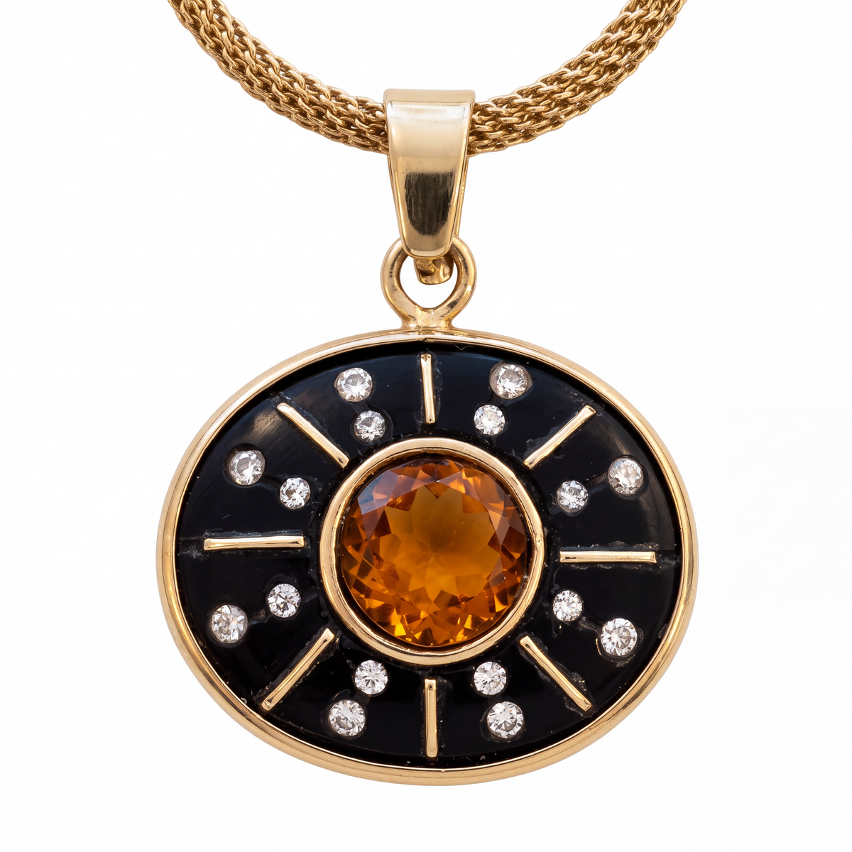 SOL Pendant, Black Onyx with Citrine, Diamonds & 14k Gold
