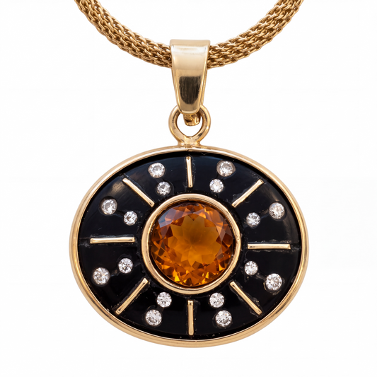 SOL Pendant, Black Onyx with Citrine, Diamonds & 14k Gold