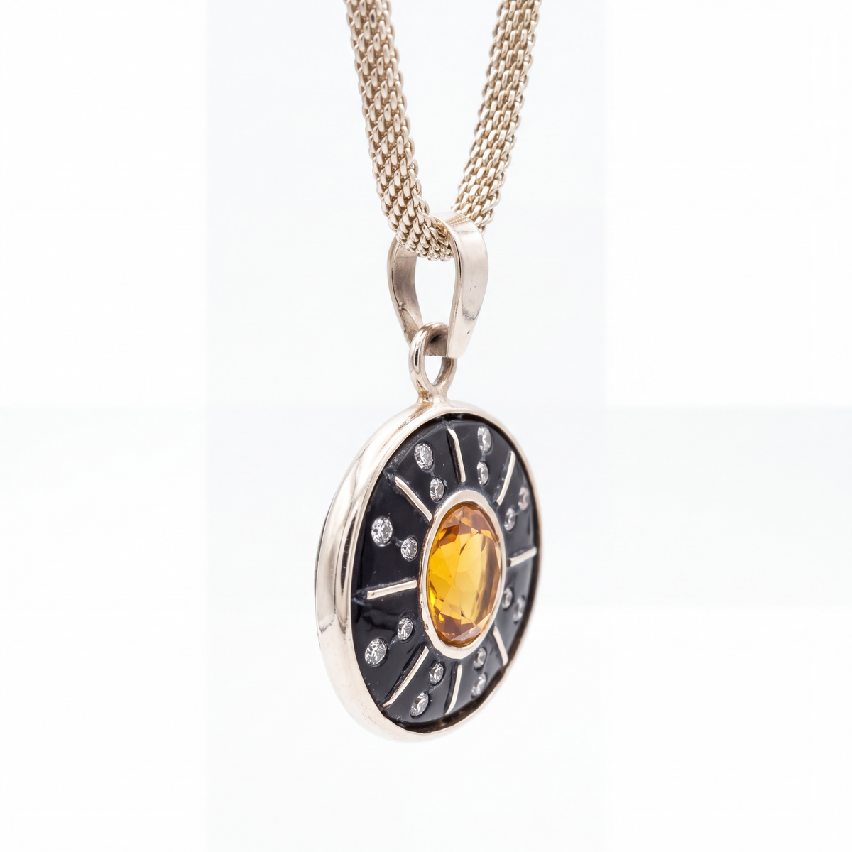 SOL Pendant, Black Onyx with Citrine, Diamonds & 14k Gold
