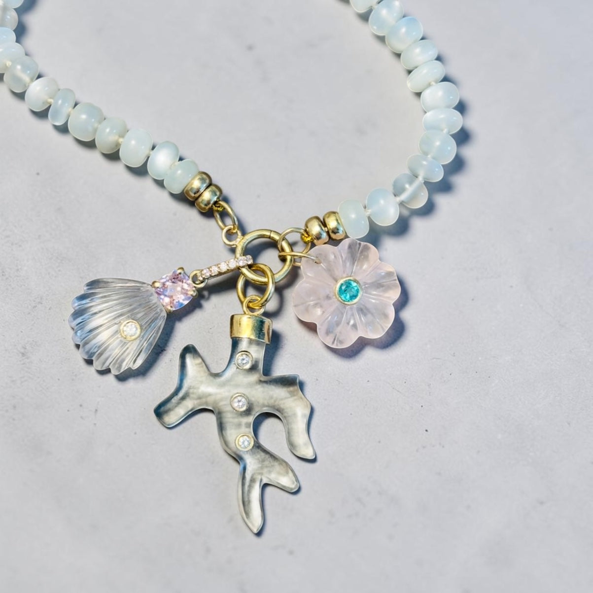 FLORA Pendant, Rose Quartz with Emerald