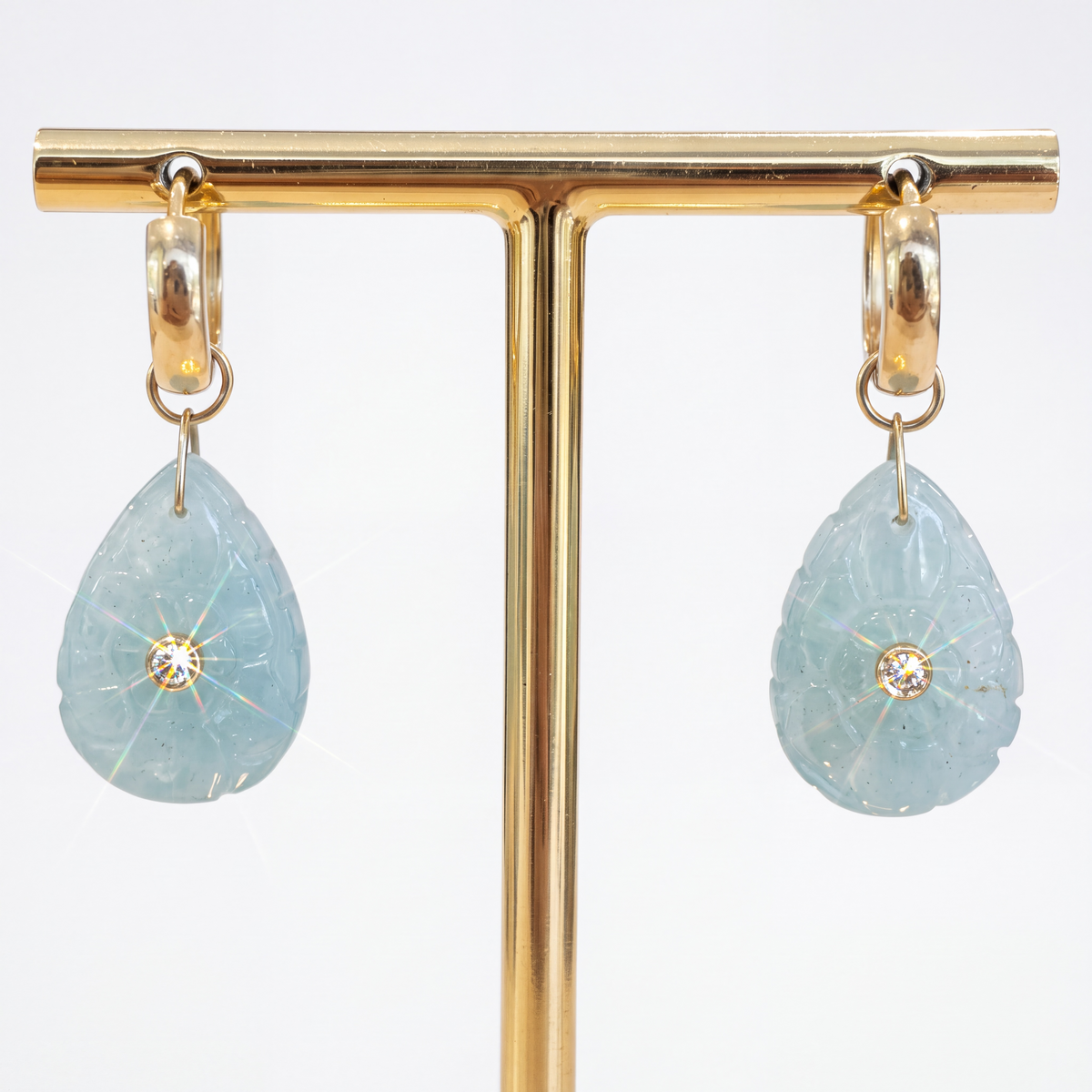 FLORA Petal Earrings, Aquamarine, Pink Sapphire & 14k Gold