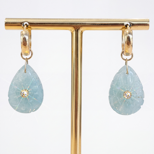 FLORA Petal Earrings, Aquamarine, Pink Sapphire & 14k Gold