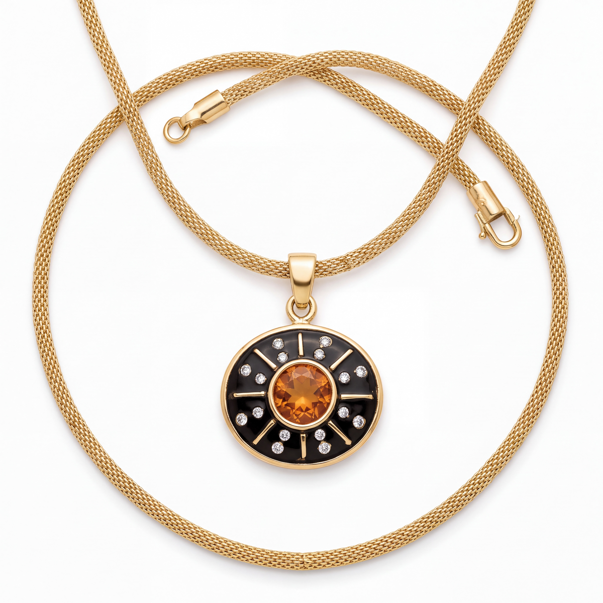 SOL Pendant, Black Onyx with Citrine, Diamonds & 14k Gold