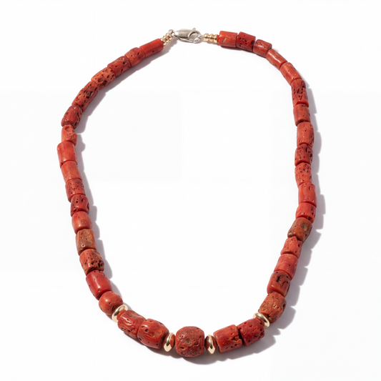Coral and 14k Gold Necklace, 18”