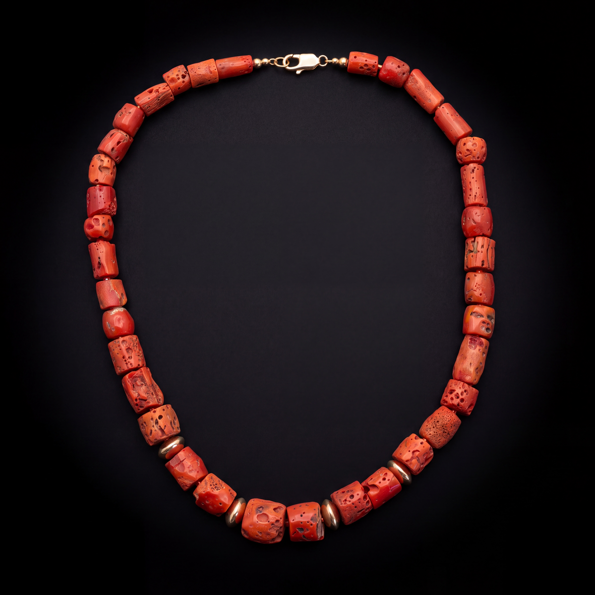 Coral and 14k Gold Bead Necklace, 16”