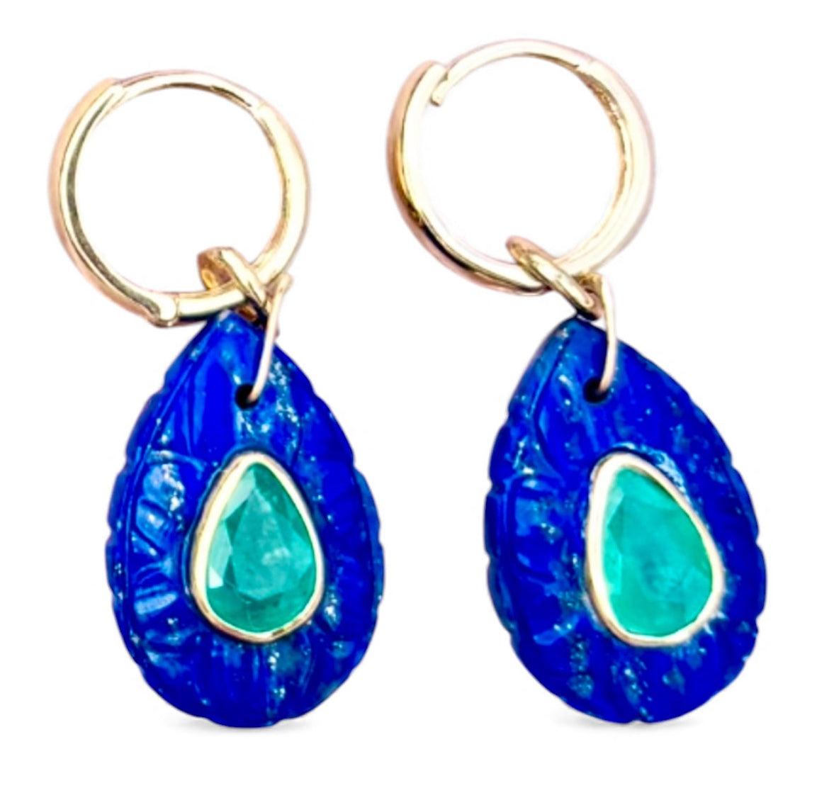 FLORA Petal Earrings: Lapis, Emeralds & Diamonds