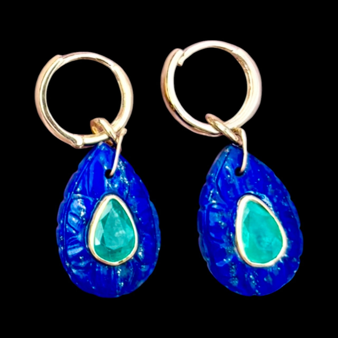 FLORA Petal Earrings: Lapis, Emeralds & Diamonds