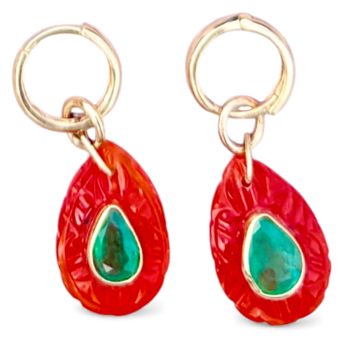 FLORA Petal Earrings: Carnelian, Emeralds & Diamonds