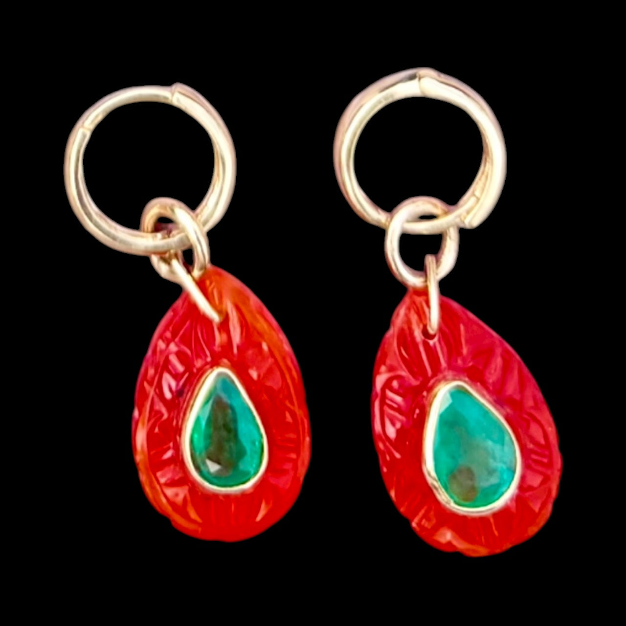 FLORA Petal Earrings: Carnelian, Emeralds & Diamonds