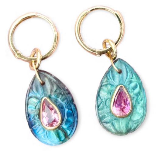FLORA Petal Earrings: Labradorite, Pink Tourmaline & Diamonds