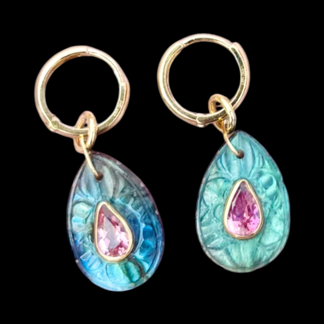 FLORA Petal Earrings: Labradorite, Pink Tourmaline & Diamonds
