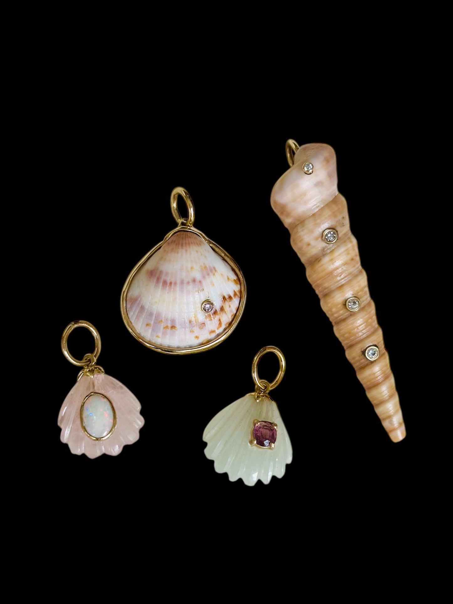 Sea Shell Pendant, Moonstone with Pink Spinel