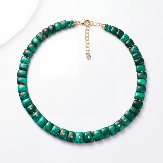 CLEO Collar Necklace, Malachite & Diamonds