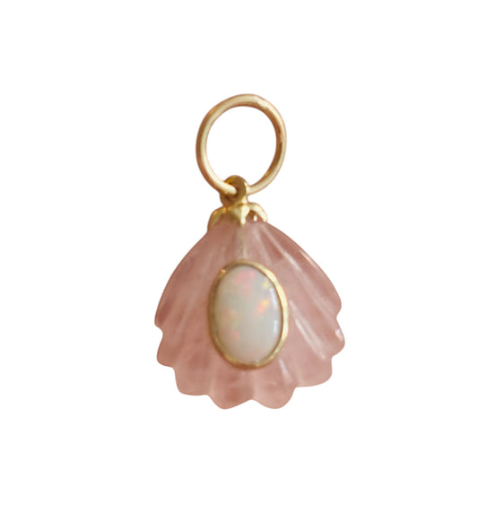Sea Shell Pendant, Rose Quartz with Australian Opal