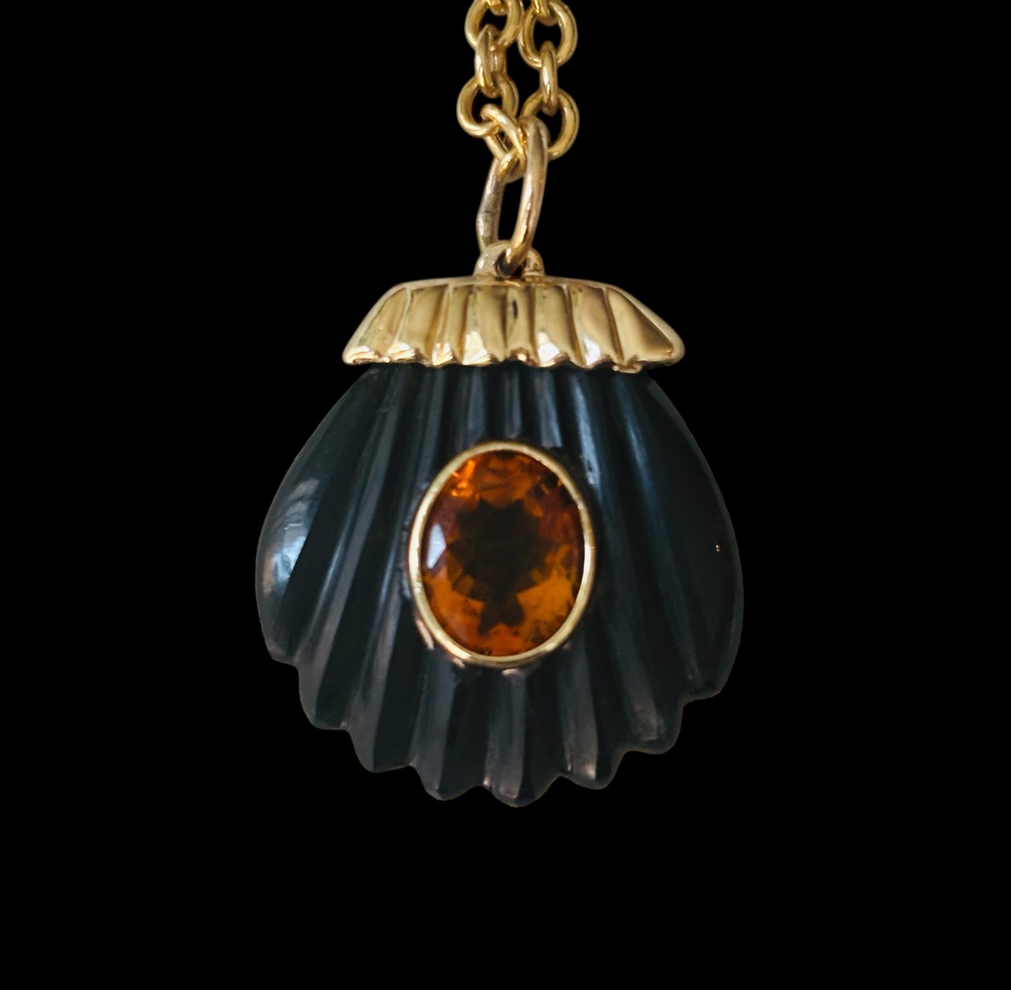 Sea Shell Pendant, Black Onyx with Citrine & 14k Gold