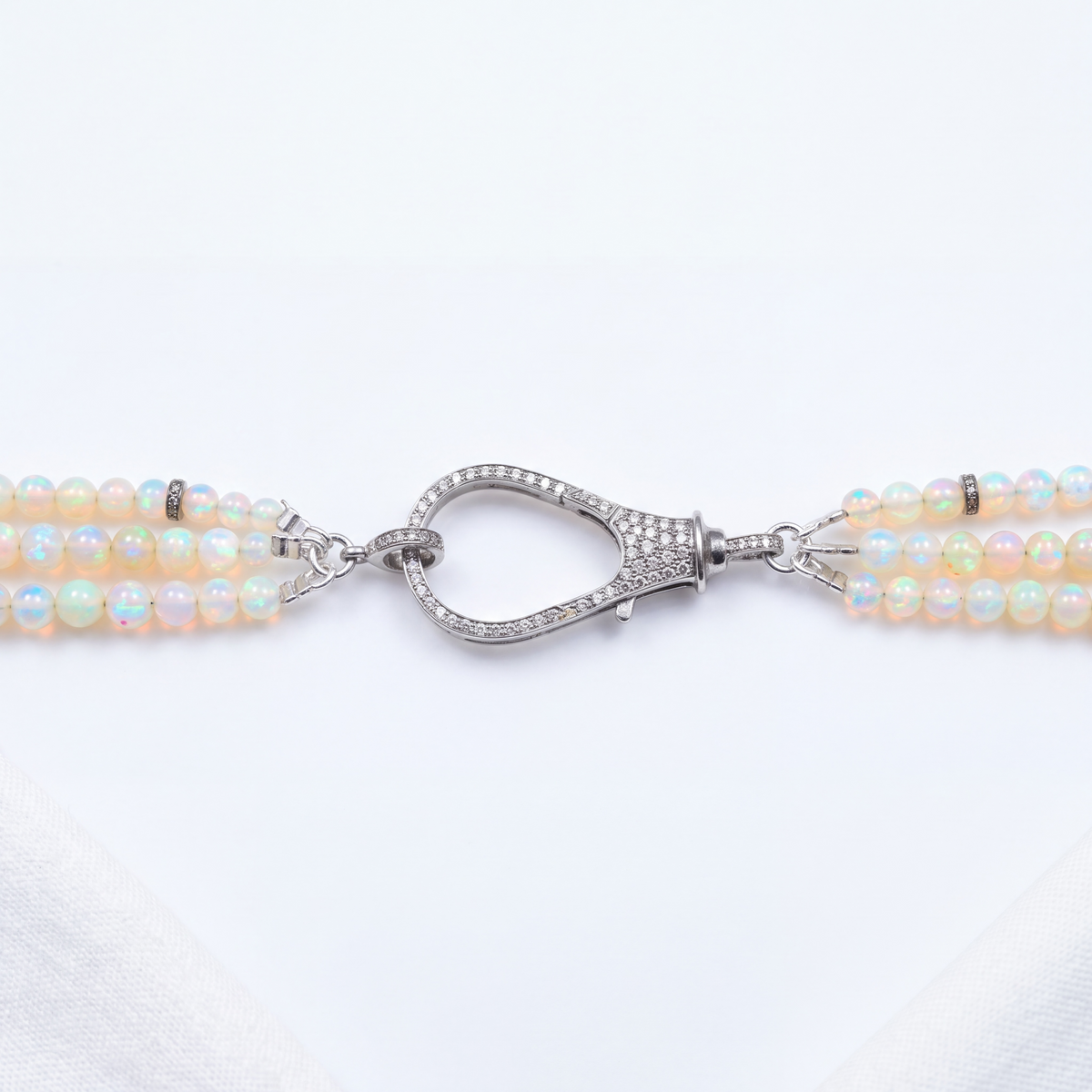 3 Strand Ethiopian Opal Beaded Necklace with Diamonds & Silver
