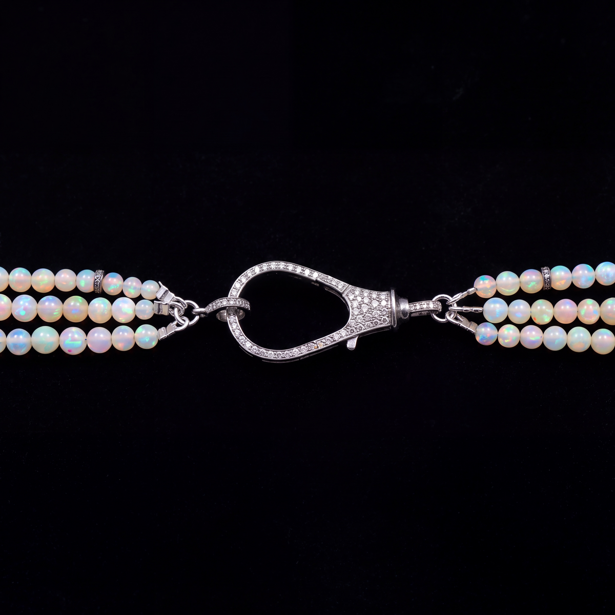3 Strand Ethiopian Opal Beaded Necklace with Diamonds & Silver
