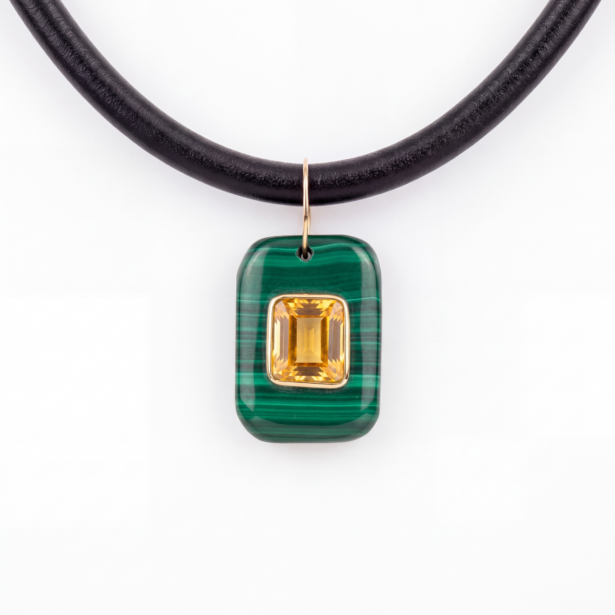 Malachite Pendant with Citrine & 14k Gold