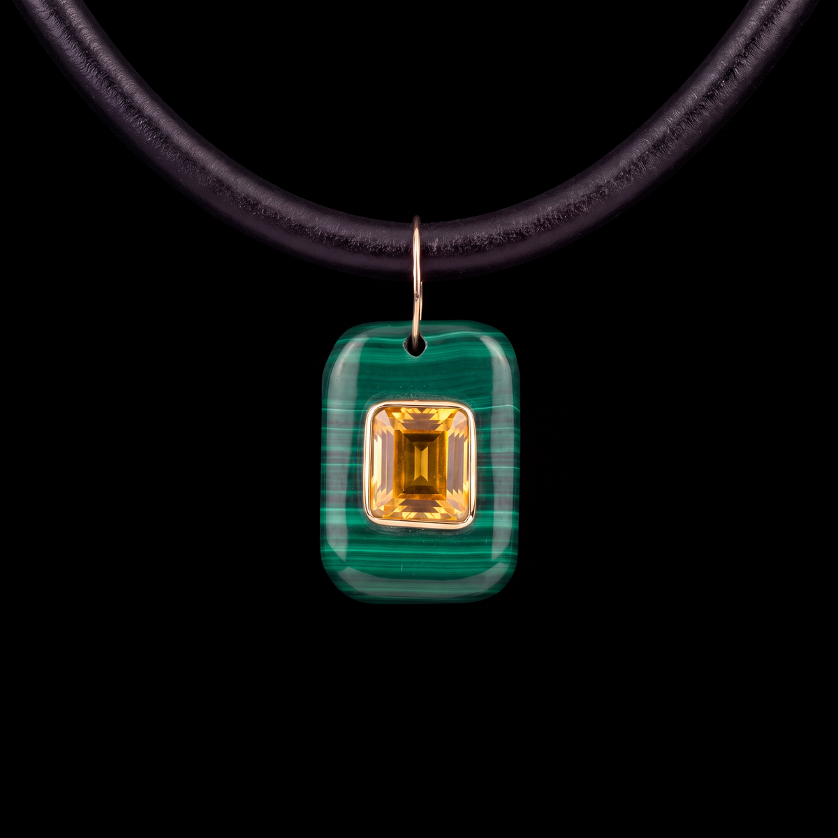 Malachite Pendant with Citrine & 14k Gold