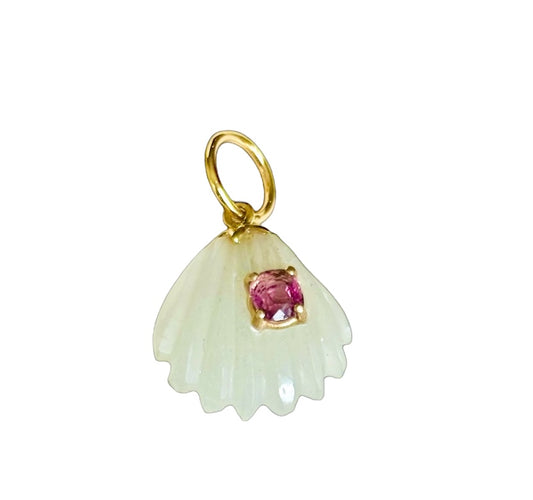 Sea Shell Pendant, Moonstone with Pink Spinel
