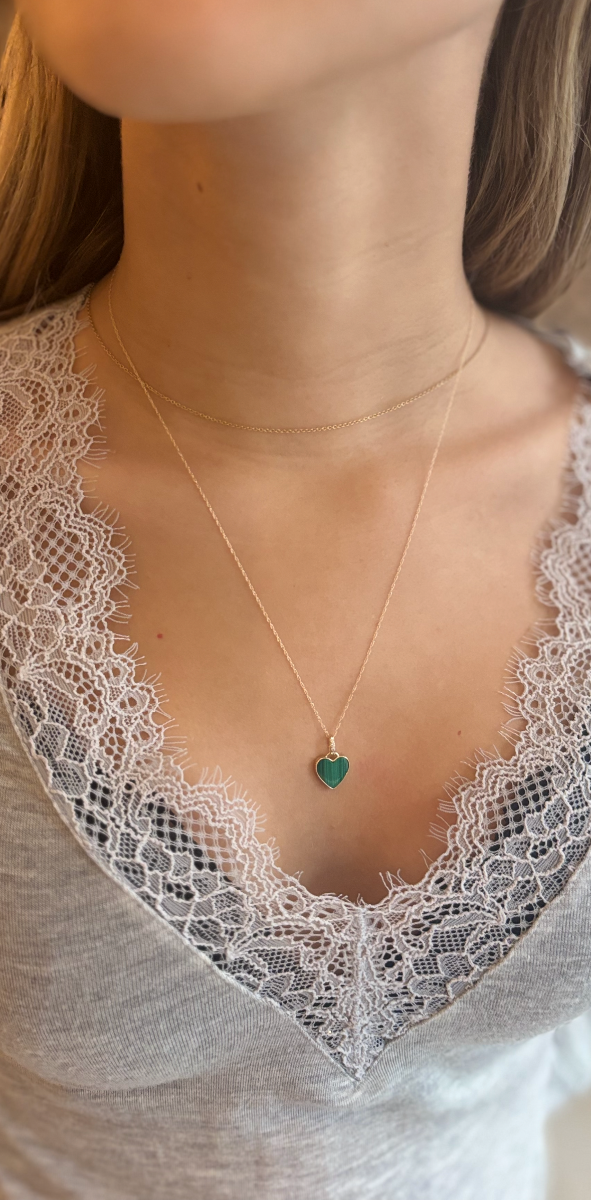 Malachite Heart & Gold Necklace