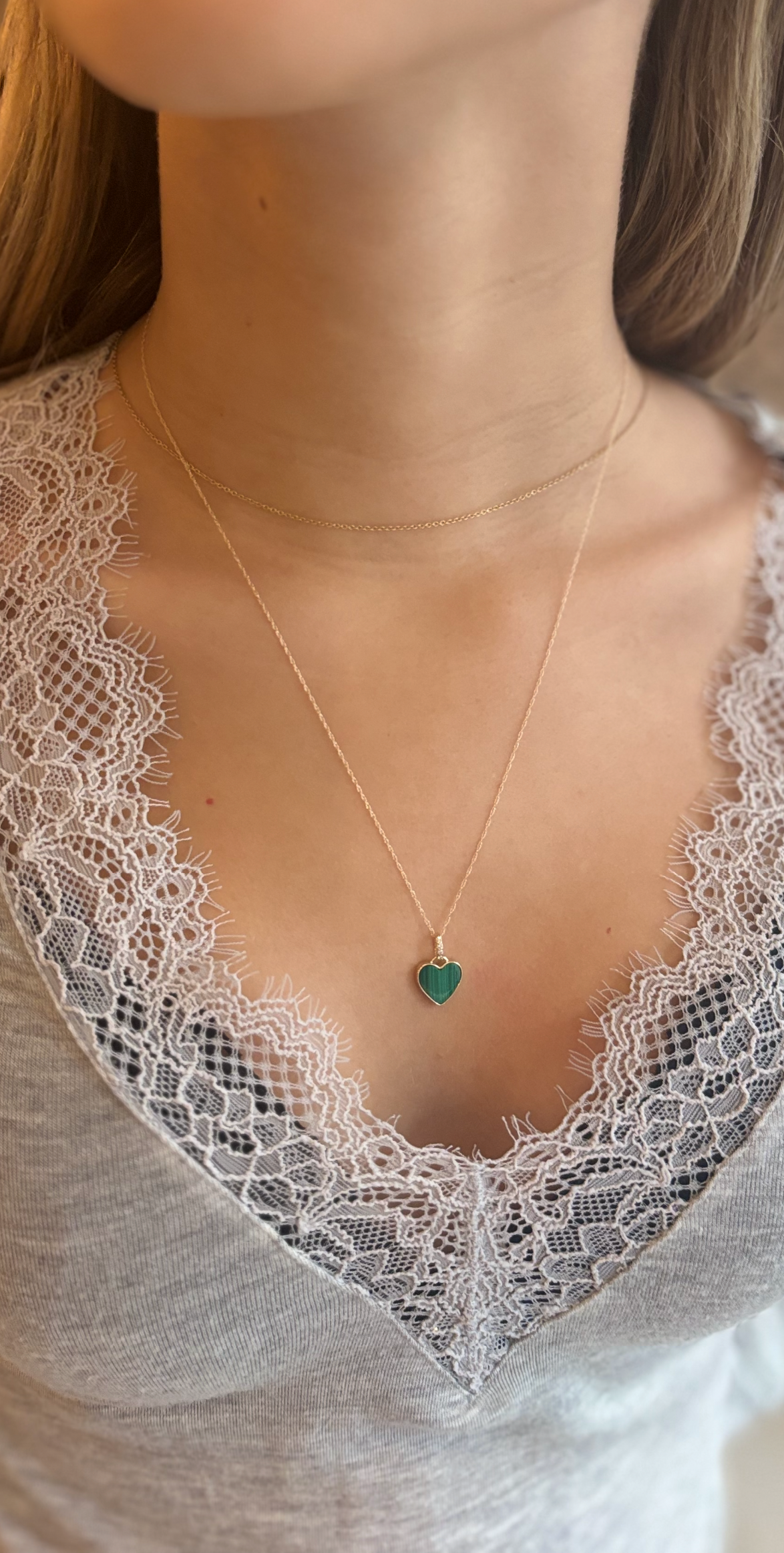 Malachite Heart & Gold Necklace