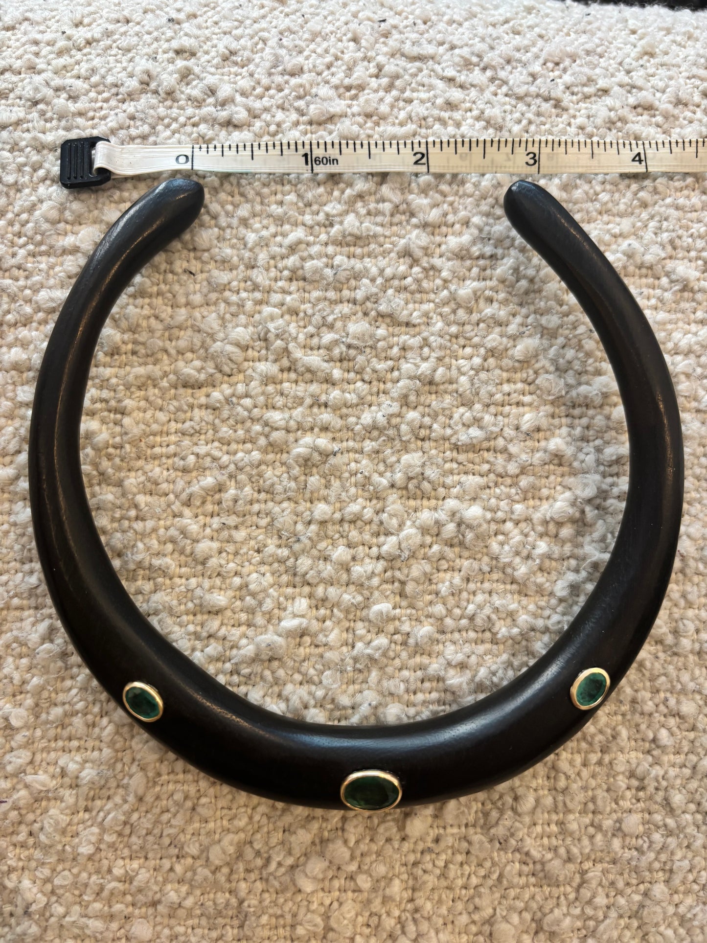 Wood Collar Necklace with Emeralds