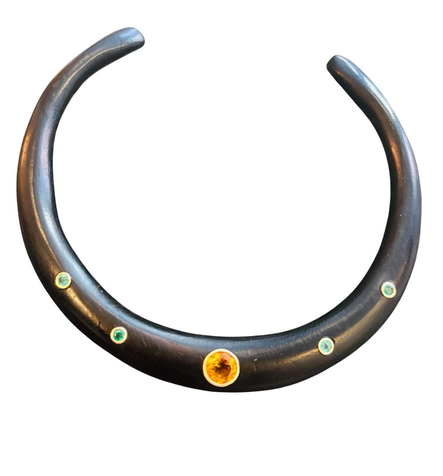 Wood Collar with Citrine & Emeralds