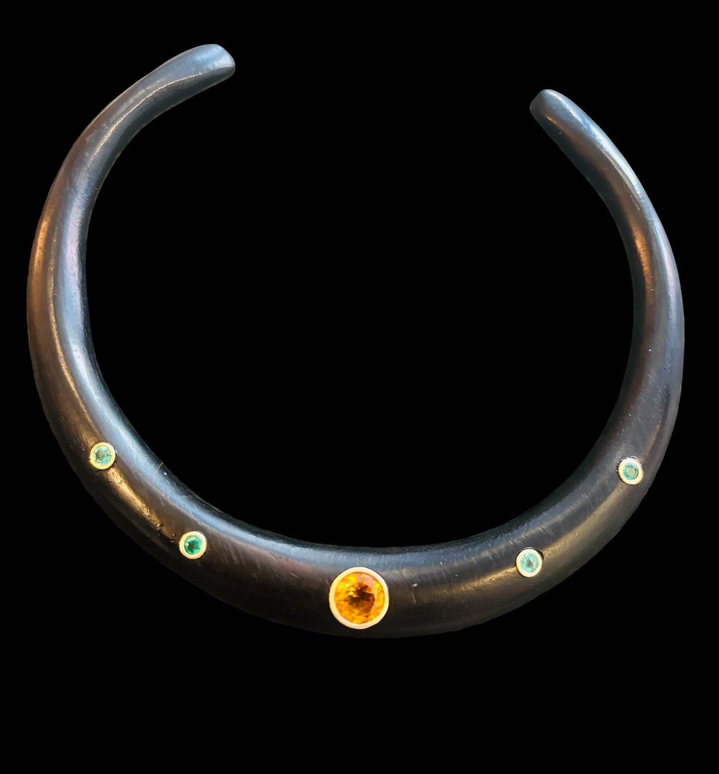 Wood Collar with Citrine & Emeralds