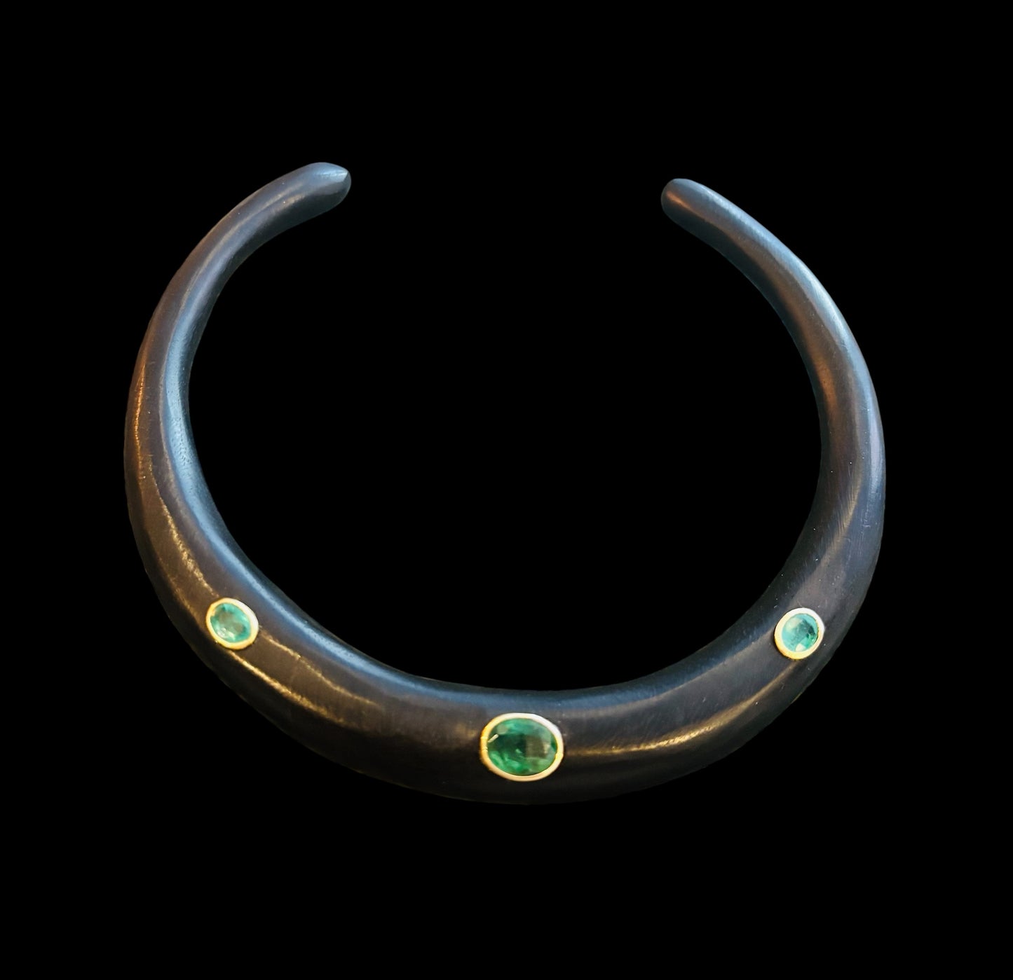Wood Collar Necklace with Emeralds