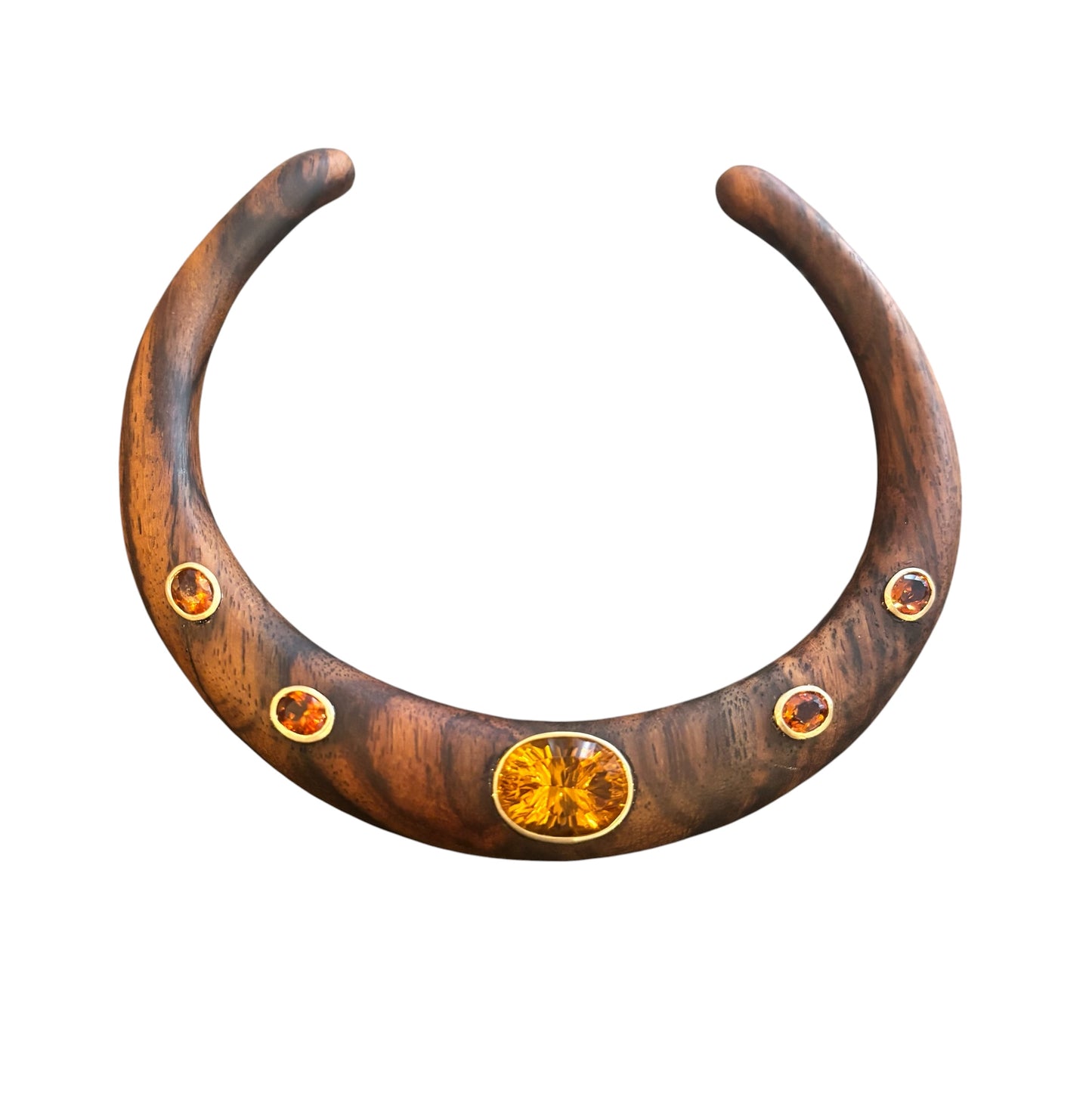 Wood Collar Necklace with Madeira Citrines