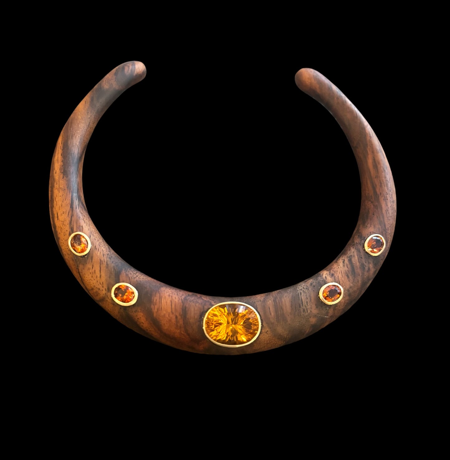 Wood Collar Necklace with Madeira Citrines